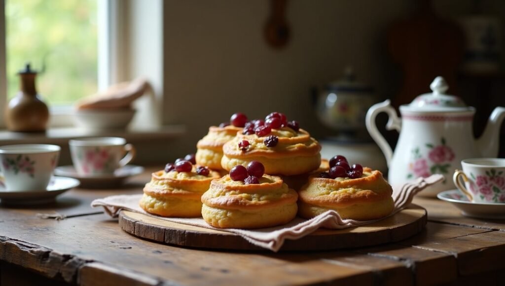 Flux_Dev_A_cozy_English_bakery_scene_with_a_rustic_wooden_tabl